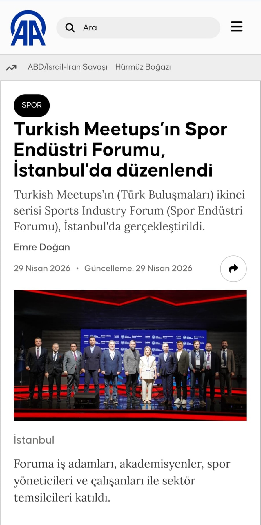 Turkish Meetups' Sports Industry Forum Held in Istanbul