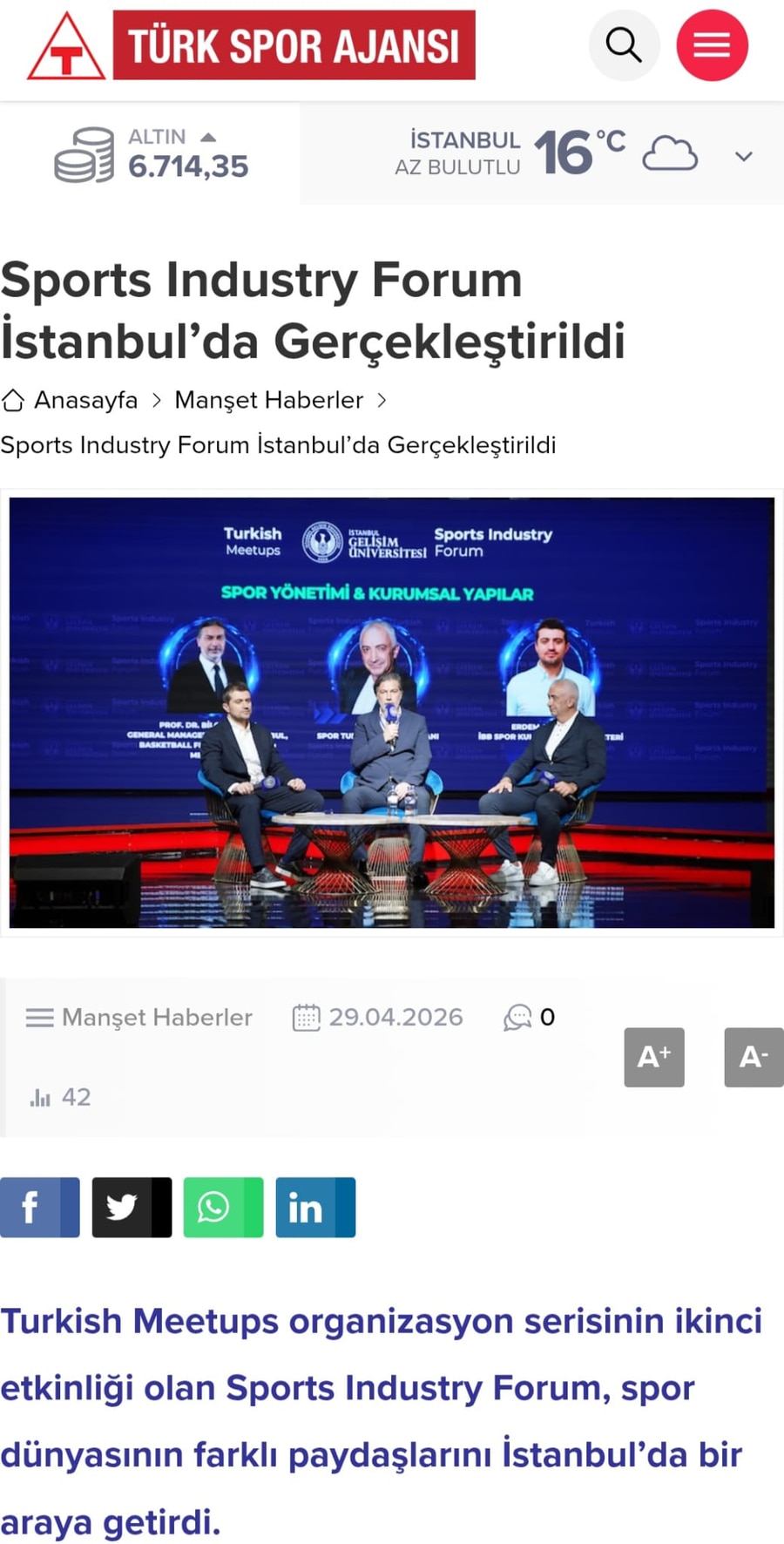 Sports Industry Forum Took Place in Istanbul